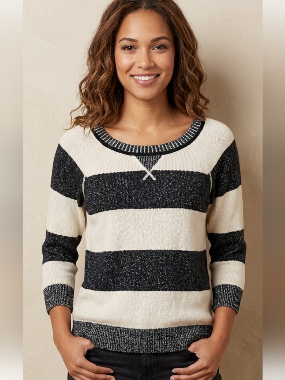 J.Crew Ombre Striped 3/4 Sleeve Sweater Medium